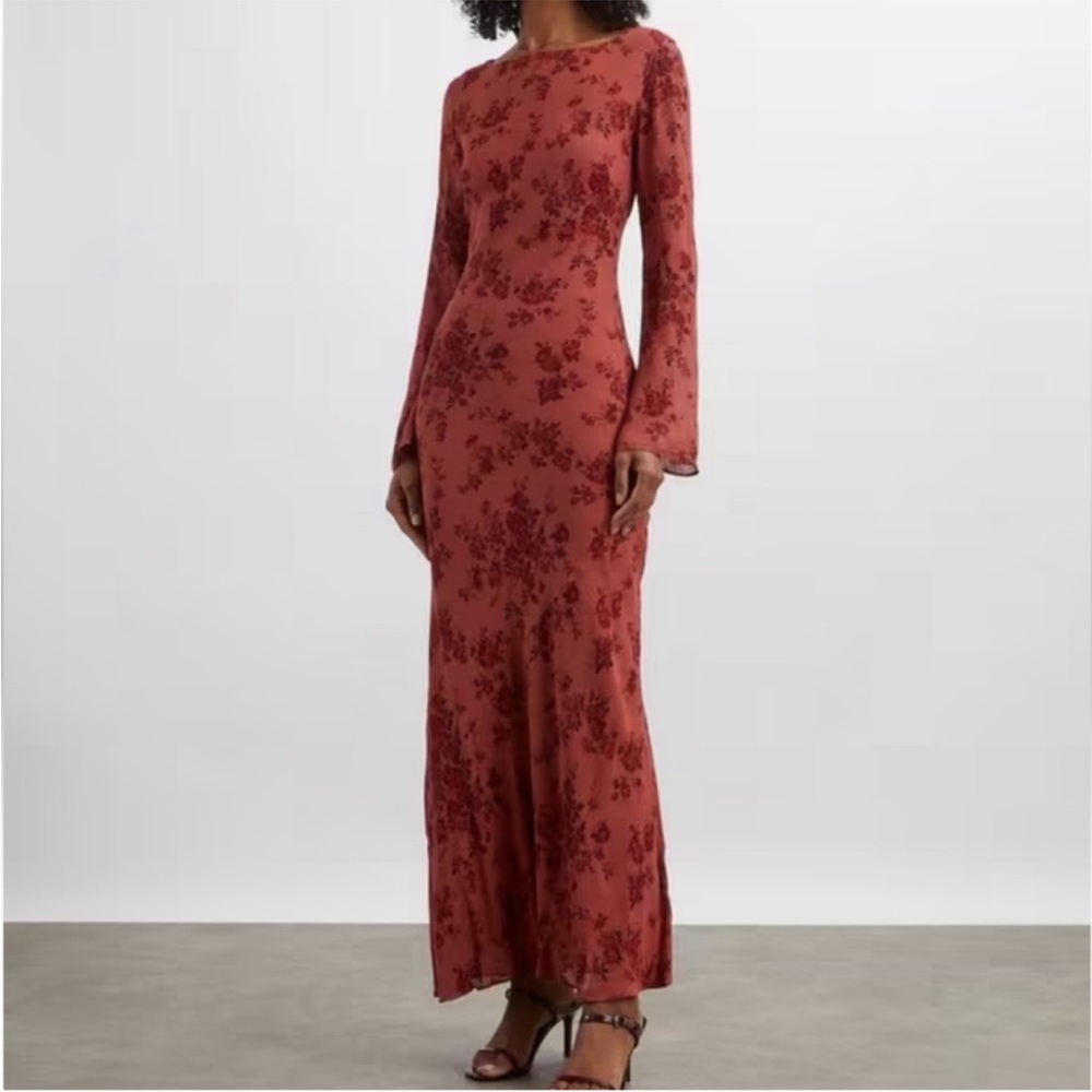 Reformation Esra Clarette Long Sleeve Floral Red Maxi Dress Size XL